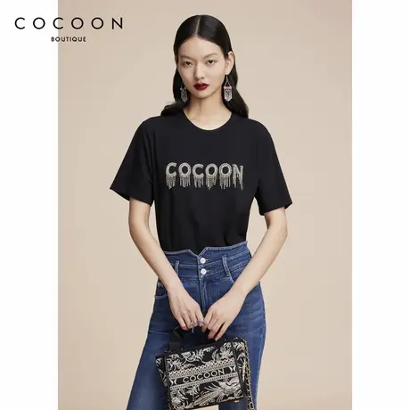 商场同款 可可尼COCOON秋冬新款品牌LOGO烫钻高级感简约圆领T恤女商品大图