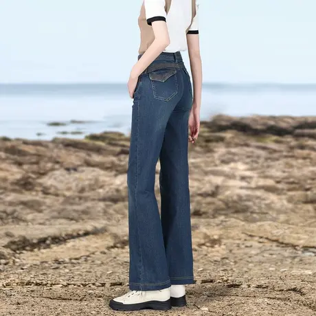 小阔腿牛仔裤女九分裤2025春季中腰微喇裤复古小个子宽松直筒裤商品大图