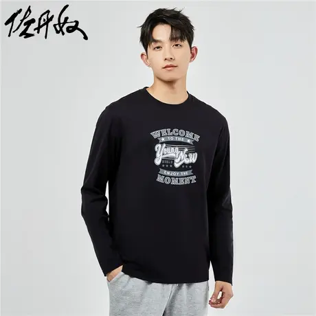 佐丹奴T恤男装纯棉针织印花圆领长袖T恤 90093793图片
