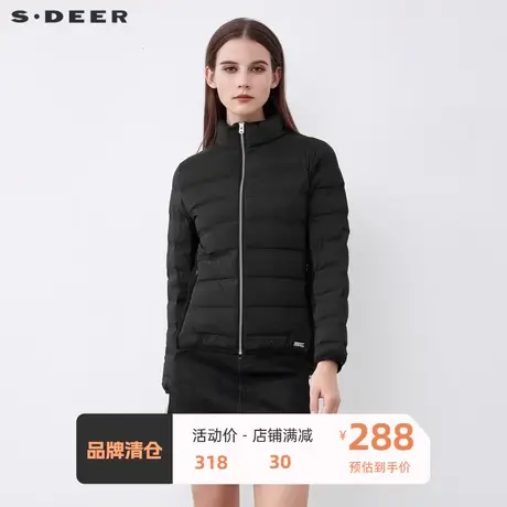 sdeer圣迪奥女装休闲高领撞色字母拼接短款羽绒服S21482449🚶商品大图