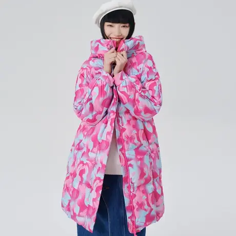 [陈粉丸联名]艾莱依粉丸兔羽绒服女时尚设计感连帽中长款冬季外套商品大图