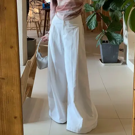 尔给高腰垂感阔腿裤直筒休闲裤女显瘦设计感拖地裤长裤子商品大图