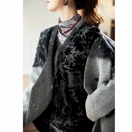 宝诗黎V领植绒系带镂空雪纺衫2025春季新款气质百搭宽松休闲上衣商品大图