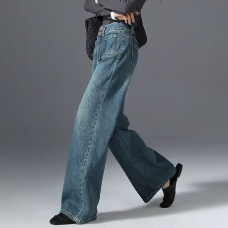 复古阔腿牛仔裤女2025春秋新款高腰显瘦直筒长裤宽松拖地裤子筒裤商品大图