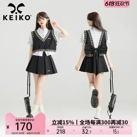 蝴蝶结girl学院风假两件短袖衬衫夏季一整套ootd穿搭chic别致上衣商品大图