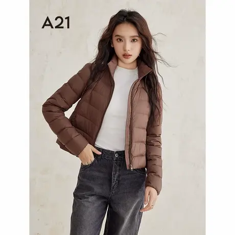 A21女装立领羽绒服2024冬季新款简约长袖短款小个子鸭绒保暖外套商品大图