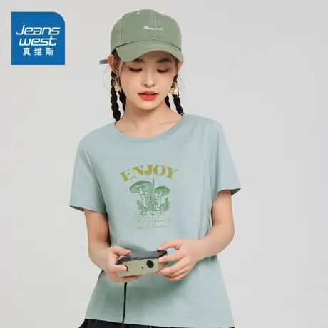 DE真维斯女装纯棉甜美女款洋气衣服 2023夏季新款女式休闲短袖T图片