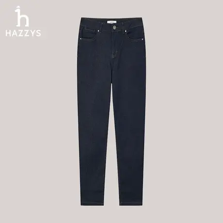 Hazzys哈吉斯牛仔裤女秋冬加绒保暖直筒裤时尚纯色休闲简约长裤商品大图