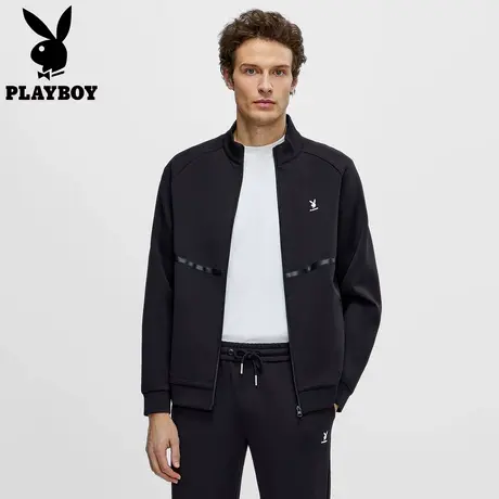 【提花细格纹】花花公子休闲夹克外套男款立领拉链开衫上衣百搭款商品大图