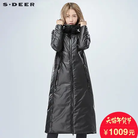 sdeer圣迪奥2018冬装简约廓形酷黑纯色长款帅气羽绒服女S16482473图片