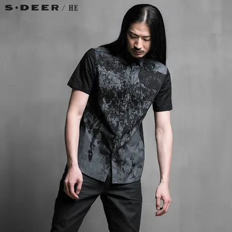 sdeerhe圣迪奥男装时尚设计涂层印花男士透气短袖衬衫H15270464图片