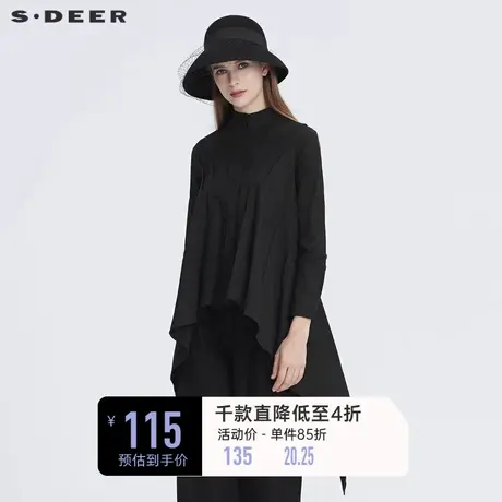 sdeer圣迪奥冬季立领拼接时尚不规则黑色长袖衬衫女S20480513🥅商品大图