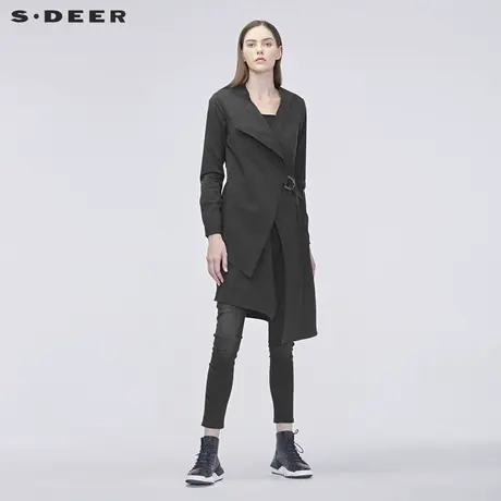 sdeer圣迪奥春秋装女装开襟不规则收腰搭片设计风衣外套S19181818图片
