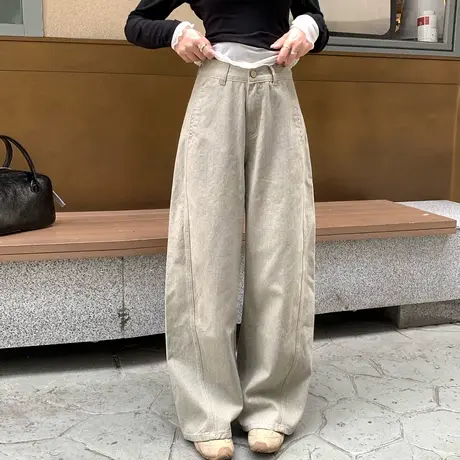 尔给女生休闲裤直筒宽松洋气垂感慵懒阔腿裤春夏显瘦洗水长裤商品大图