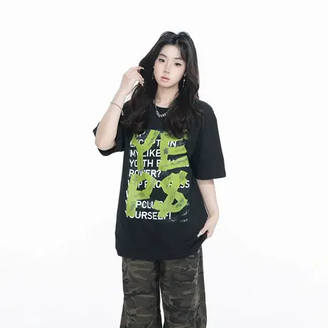 YEP2025春夏新款涂鸦印花T恤极简街头风潮酷艺术感男女款上衣商品大图
