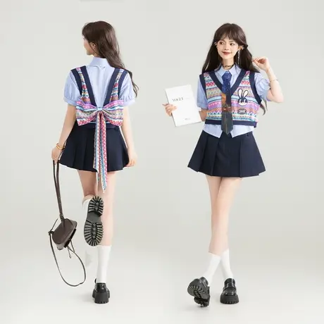 KEIKO 色织提花假两件式短袖衬衫女25夏季别致少年感穿搭上衣小衫商品大图