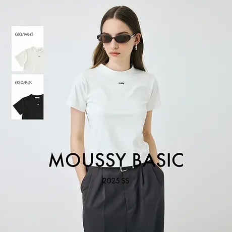 MOUSSY 2025夏季新品小高领简约两色短款短袖T恤女010IS480-6731图片