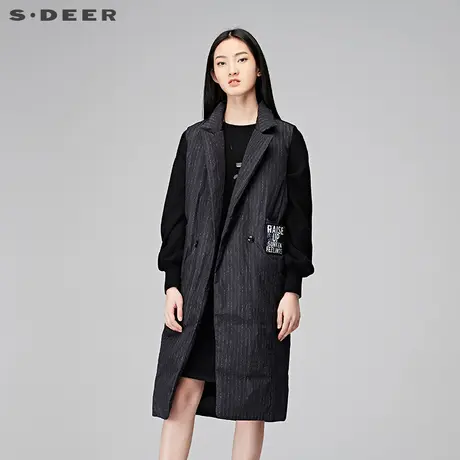 sdeer圣迪奥2018冬装英伦条纹贴布长款保暖羽绒马甲背心S17481668➡商品大图