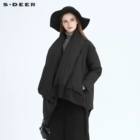 sdeer圣迪奥冬季个性开襟不规则拼接宽松短款羽绒服女S20482420图片