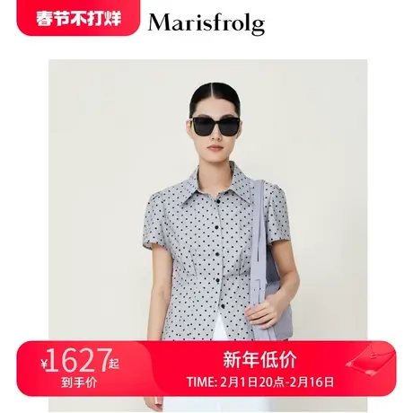 【爽滑透气面料】玛丝菲尔夏季新款复古波点短袖衬衫上衣女商品大图