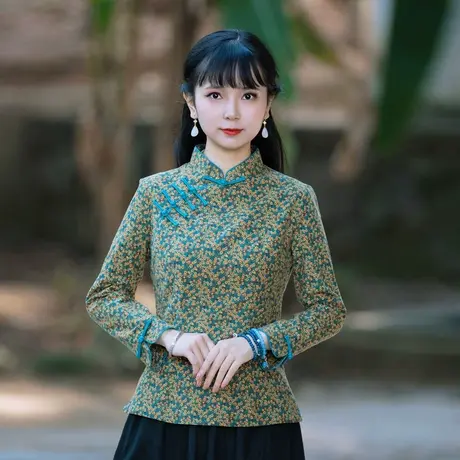 唐装女中国风改良版中式盘扣上衣佛系棉麻复古中式禅意茶服素衣图片