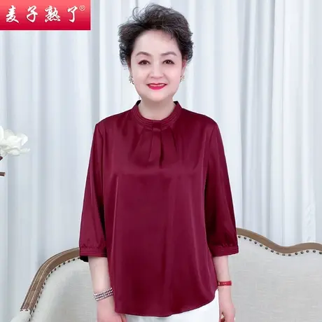 中年妈妈装2023新款印花短袖复古上衣中老年女装宽松时尚气质T恤商品大图