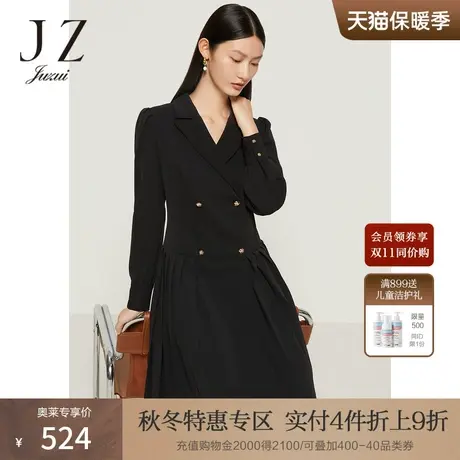 JZ玖姿西装领连衣裙女装2022秋季新款职业通勤OL风泡泡袖雪纺裙子图片