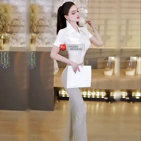 VJE夏季OL轻熟风干练减龄修身小衫女2025新款气质职业范短袖衬衫图片