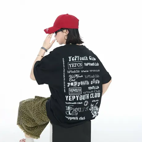 YEP2025夏季新款潮牌宽松印花短袖T恤女潮酷街头风情侣款半袖上衣图片