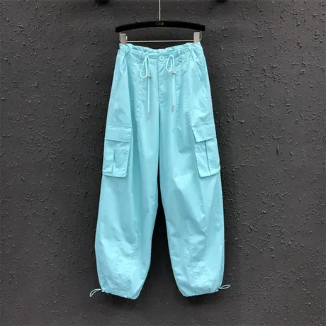 多巴胺风糖果色休闲工装裤女2025春夏新款高腰个性束脚阔腿裤女潮商品大图