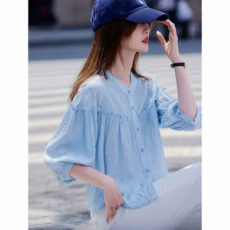 时尚气质衬衫2025年夏季新款女简约大气通勤小清新百搭套头上衣图片