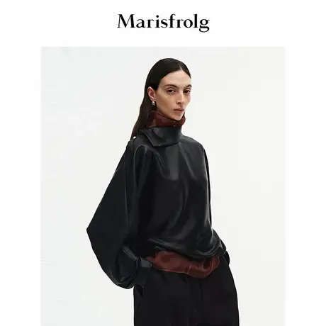 【进口面料】Marisfrolg玛丝菲尔2025秋新款小高领蝙蝠袖廓形衬衫商品大图