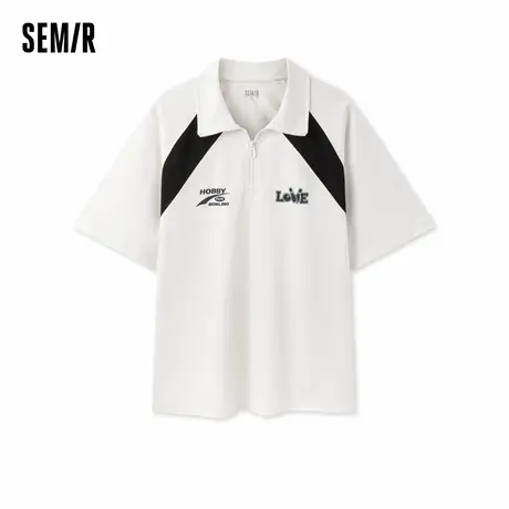 森马POLO衫男2024夏新款时尚印花撞色拼接插肩袖上衣半开襟运动风图片