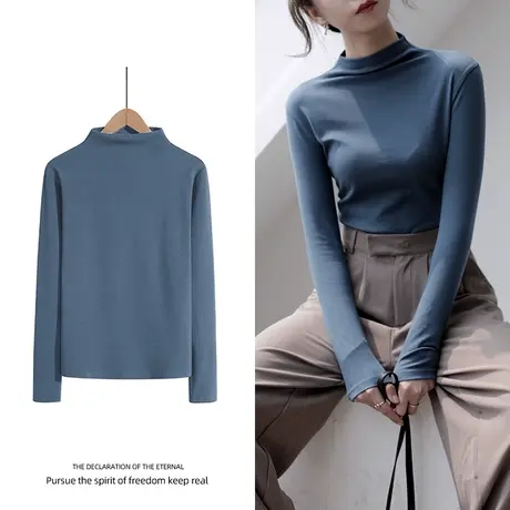 大码打底衫女内搭ins潮双面德绒半高领修身保暖chic洋气加绒上衣商品大图