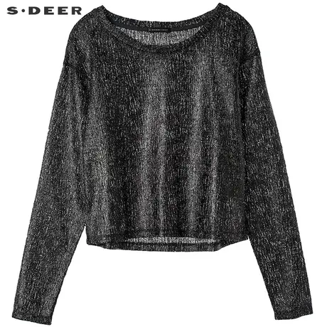 sdeer圣迪奥女装2018春装酷感光泽点缀圆领短款针织衫S17183503图片