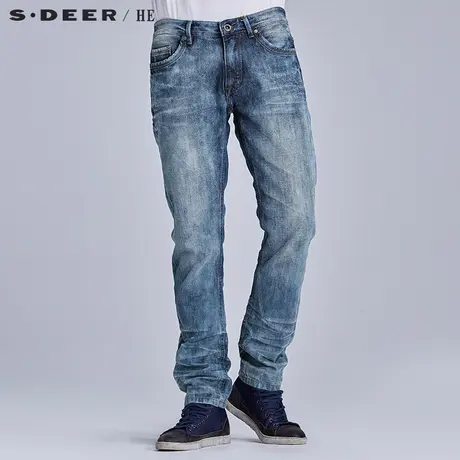 sdeerhe圣迪奥男装时尚舒适基础款做旧直筒男士牛仔长裤H15270845图片