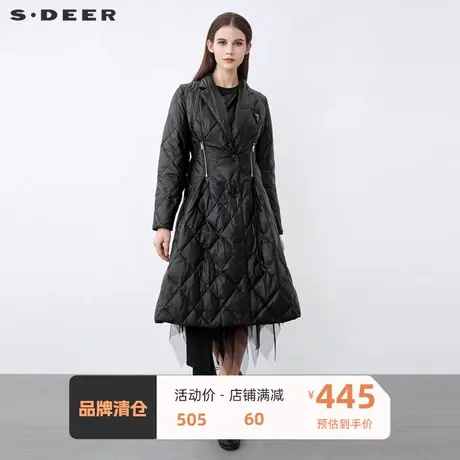 sdeer圣迪奥女装时尚西装领拉链拼接A字长款羽绒服S21482424🔚商品大图