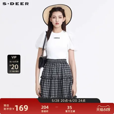 【sdeer奥莱】圣迪奥女装罗纹圆领撞色字母泡泡袖针织衫S22283506图片