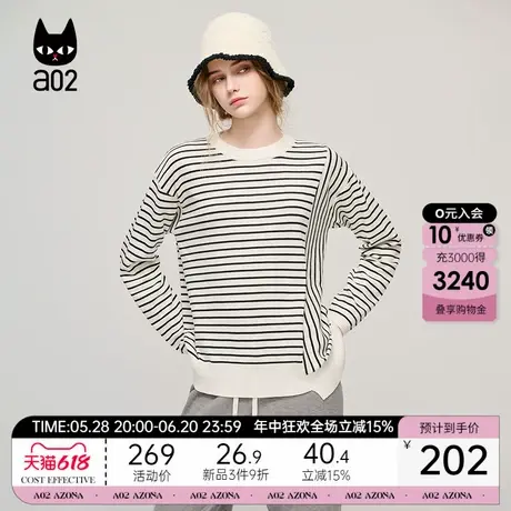 a022025秋冬毛衣女圆领条纹高级慵懒感宽松通勤加厚长袖时尚上衣商品大图