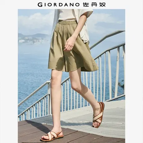 佐丹奴裙子女装天然棉麻打褶松紧腰梭织裙裤短裤 05405320商品大图