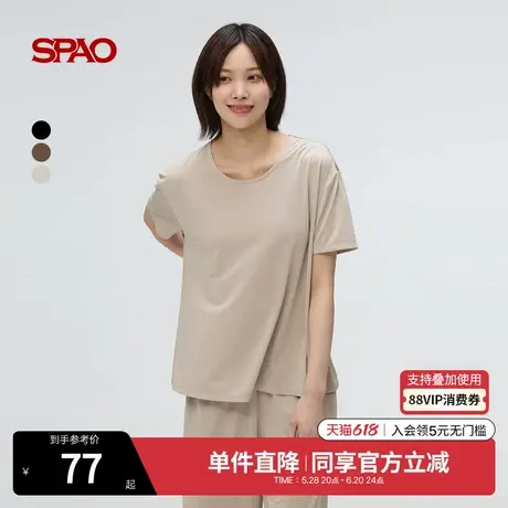 SPAO韩国同款2025年夏季新品女士休闲日常舒适宽松圆领短袖T恤图片