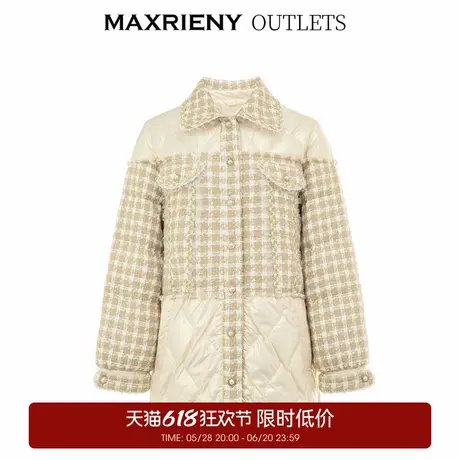 【奥莱】MAXRIENY复古花纱拼接羽绒服女冬季白鸭绒外套商品大图