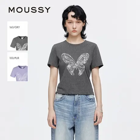 MOUSSY 2025夏季新品休闲风蝴蝶印花棉质短袖T恤女028ISA90-3891图片