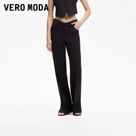 Vero Moda奥莱休闲裤女2025夏季新款腰边蕾丝装饰直筒裤时尚通勤商品大图