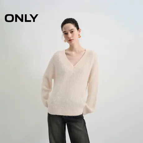 ONLY2025秋季新款纯色V领插肩袖宽松亲肤轻盈软糯绒感针织衫女商品大图