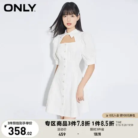 ONLY奥莱2023夏季新款时尚泡泡袖镂空短款牛仔连衣裙女商品大图