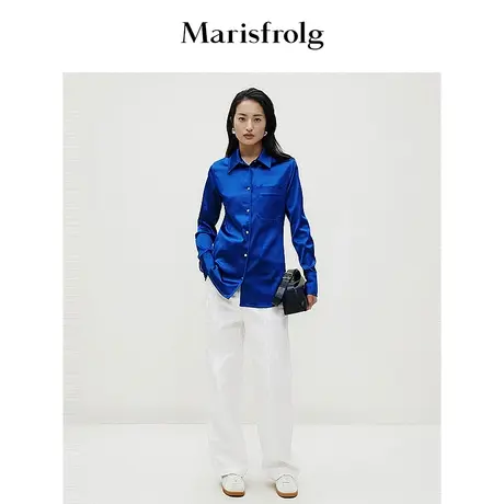 【能量色彩】玛丝菲尔时尚气质翻领哑光银扣亮彩缎修身衬衫女商品大图