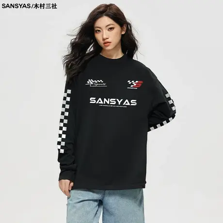 木村三社SANSYAS 赛车风t恤男士长袖男足球小众纯棉四季新款打底商品大图