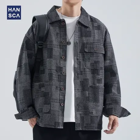 hansca日系复古工装衬衫男士长袖潮牌春季新款痞帅多口袋衬衣外套商品大图