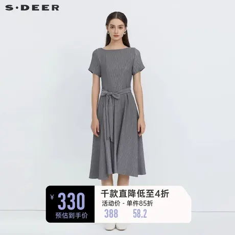 sdeer圣迪奥收腰长裙女春夏装肌理拼接通勤连衣裙S223Z12Q7商品大图